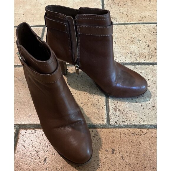 TORY BURCH Bristol Chestnut Smooth Leather Equestrian Calf Ankle Booties Sz 8M - Picture 9 of 9